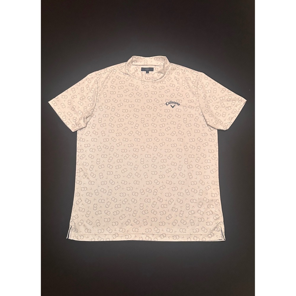 Callaway Golf Mens Monogram Logo Print Mock Neck Performance Shirt WhiteGray LL